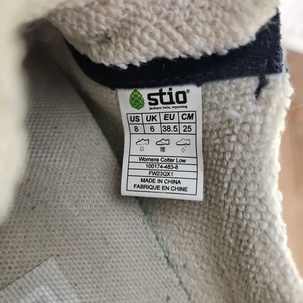Stio Colter Low Shoes Womens Sz 8 Navy Blue Suede Sherpa Lined Slip On Sneakers